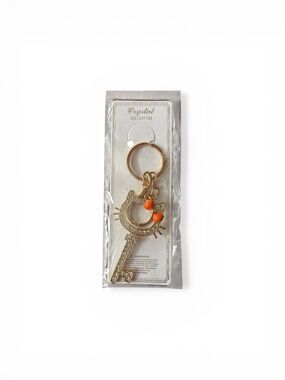 Crystal Collection Gold Cat Keychain with Orange Accents